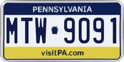 PA license plate MTW9091