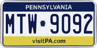PA license plate MTW9092