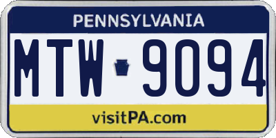 PA license plate MTW9094