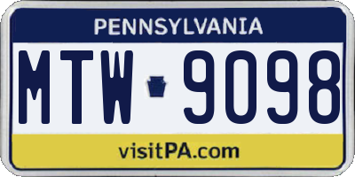 PA license plate MTW9098