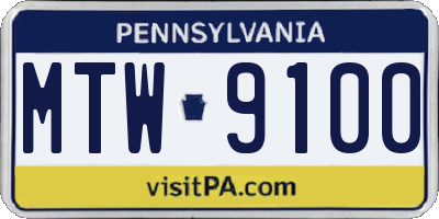 PA license plate MTW9100