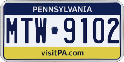 PA license plate MTW9102