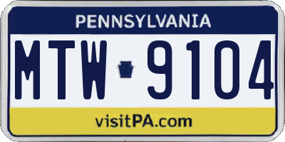 PA license plate MTW9104