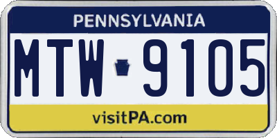 PA license plate MTW9105