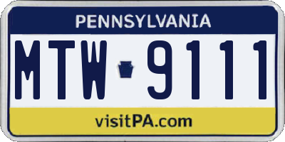 PA license plate MTW9111
