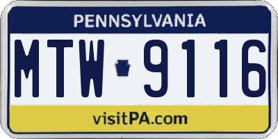 PA license plate MTW9116