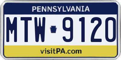 PA license plate MTW9120