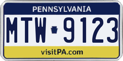 PA license plate MTW9123