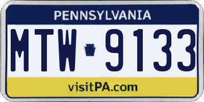PA license plate MTW9133