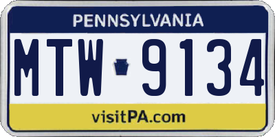 PA license plate MTW9134
