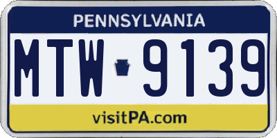 PA license plate MTW9139