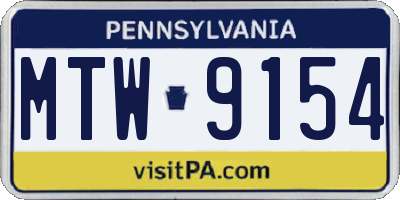 PA license plate MTW9154