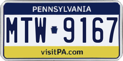 PA license plate MTW9167