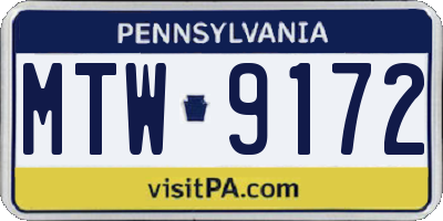 PA license plate MTW9172
