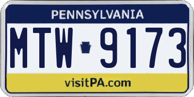 PA license plate MTW9173