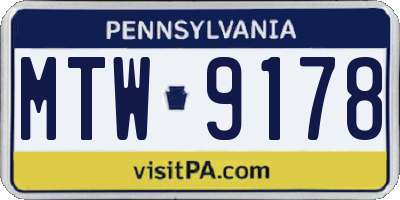 PA license plate MTW9178