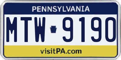 PA license plate MTW9190