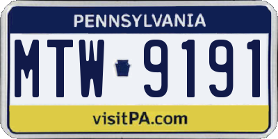 PA license plate MTW9191