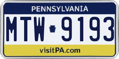PA license plate MTW9193