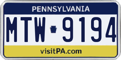 PA license plate MTW9194