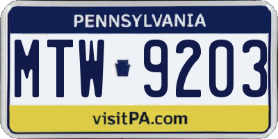PA license plate MTW9203