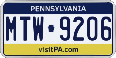 PA license plate MTW9206