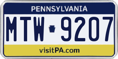 PA license plate MTW9207