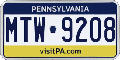 PA license plate MTW9208