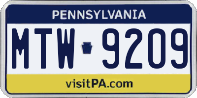 PA license plate MTW9209
