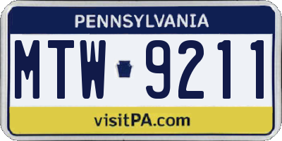 PA license plate MTW9211