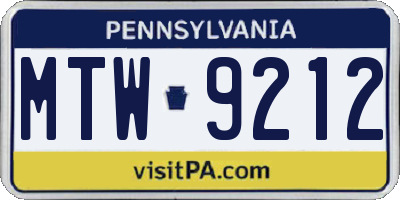 PA license plate MTW9212