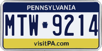 PA license plate MTW9214