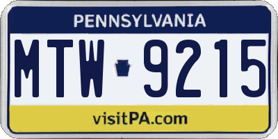 PA license plate MTW9215