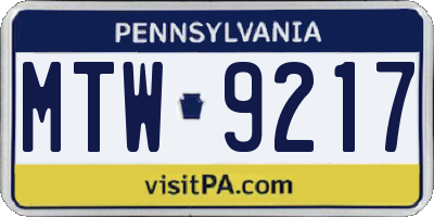 PA license plate MTW9217