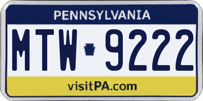 PA license plate MTW9222