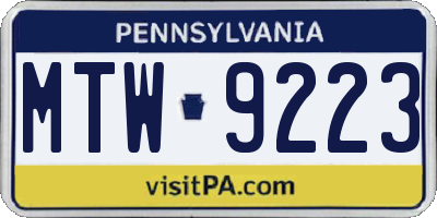 PA license plate MTW9223