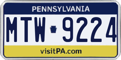 PA license plate MTW9224