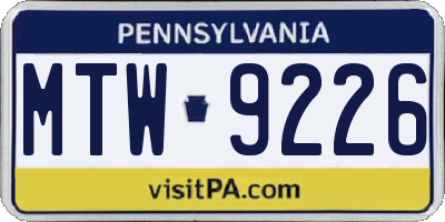 PA license plate MTW9226