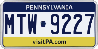 PA license plate MTW9227