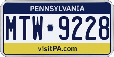 PA license plate MTW9228