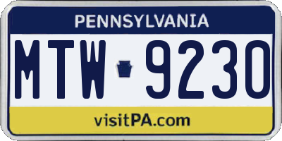 PA license plate MTW9230