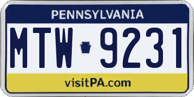 PA license plate MTW9231