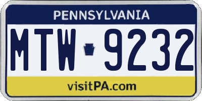 PA license plate MTW9232