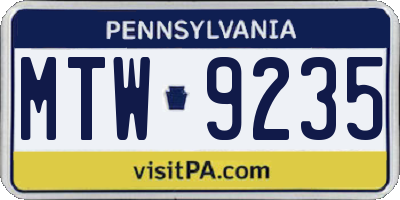 PA license plate MTW9235