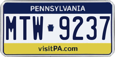 PA license plate MTW9237