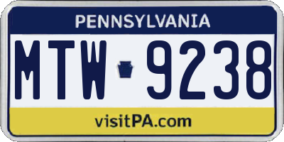 PA license plate MTW9238