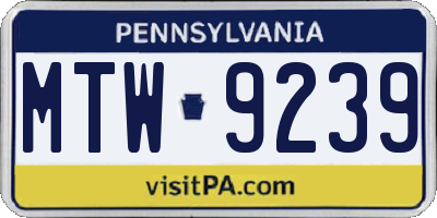 PA license plate MTW9239