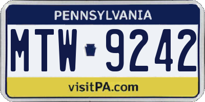 PA license plate MTW9242