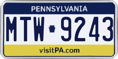 PA license plate MTW9243