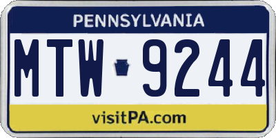 PA license plate MTW9244